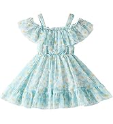 AGQT Toddler Girls Floral Print Dress Chiffon Off Shouler Casual Dress Ruffle Hem Tunic Dress Siz...