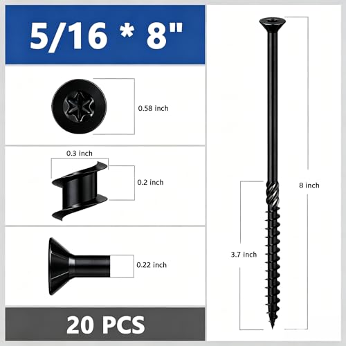 Image of Wensilon 5 /16 * 8 inch Black Deck Screws, (20pcs) 2 lbs.Exterior Wood Screws, Rust Resistant Epoxy Coated, Bronze, Star Bit