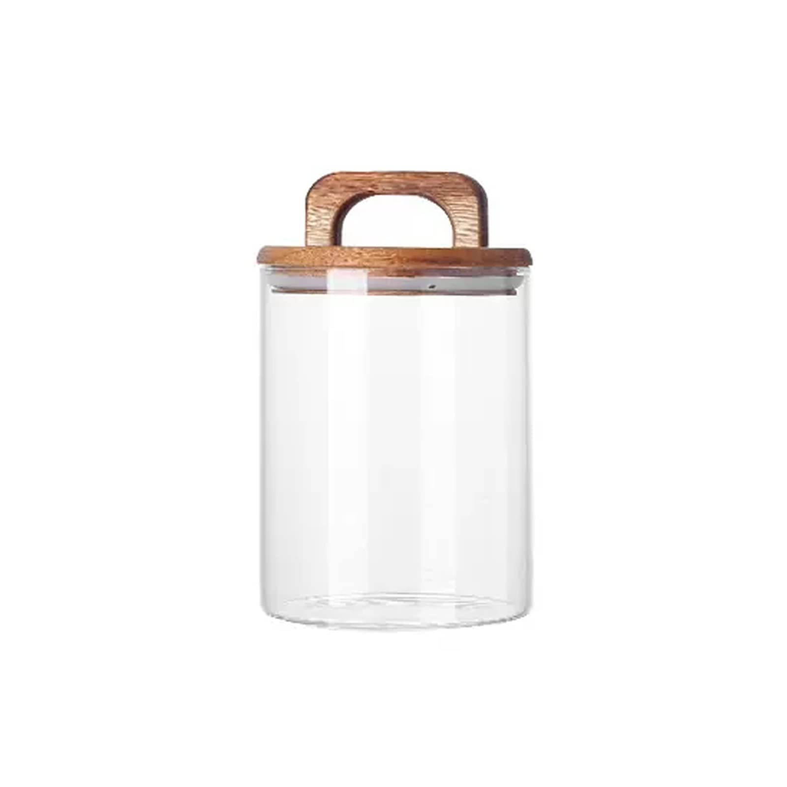 Hhaoran-9868 Ceramic Tea Canister Transparent Glass Tea Storage Containers, Food Container Canisters with Wooden Airtight Lid and Handle for Serving, Coffee, Honey Food Canisters for Kitchen(750ML)