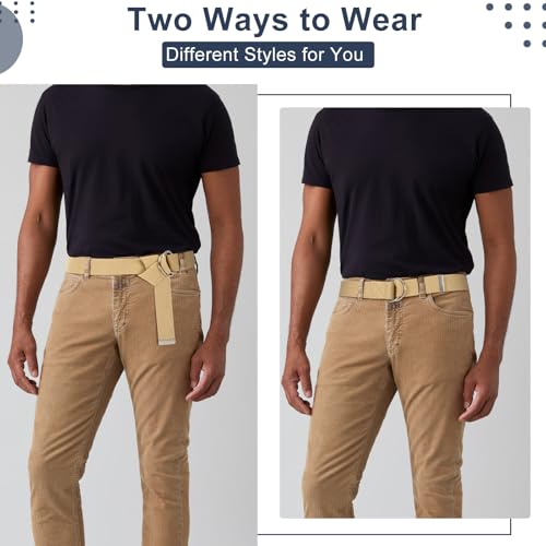 Image of WHIPPY Mens Canvas Belt with Metal Double D-ring 1 1 /2 inch Wide Plus Size Unisex Web Cloth Casual Belt for Jeans Pants
