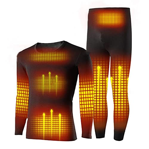 Men's Thermal Underwear Suit USB Electric Heating Long-sleeved Eight-zone App to Intelligently Adjust The Temperature,XXXL Black