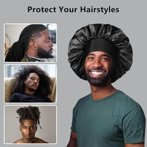 Image of 2pcs Bonnets for Men, Double Layer Hair Bonnet Satin Bonnet for Women Curly Hair Braids