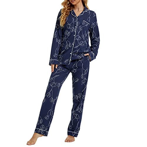 Image of Tugege Pajamas Set Long Sleeve Sleepwear Womens Button Down Nightwear Pj Sets
