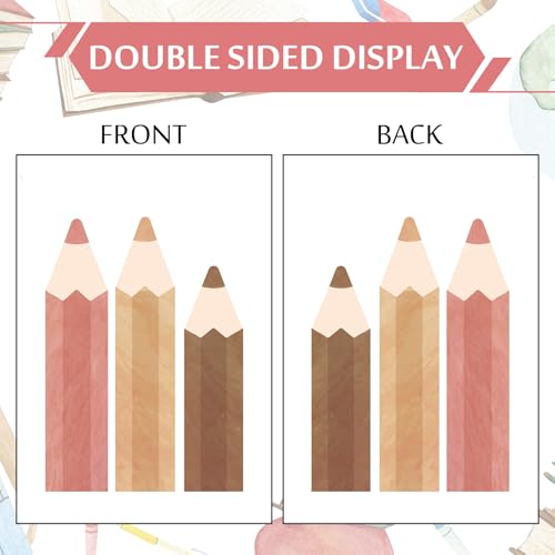 Image of Whaline 9 Sheets Boho Pencil Window Clings Back to School Watercolor Pencil Window Stickers Double-Sided Reusable Glass Decals for First Day of School Classroom Party Decoration