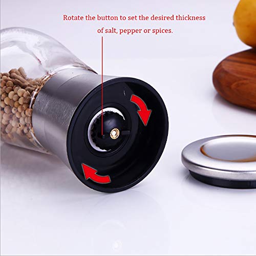 Stainless Steel Salt & Pepper Grinder With Lid, Ceramic Blades Glass Body Spice & Salt Shaker,Adjustable Coarseness Pepper & Salt Mill #TOP4
