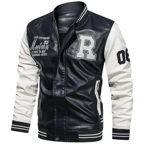 Chaqueta de piel sintética para hombre con cuello alto y forro ligero de entretiempo