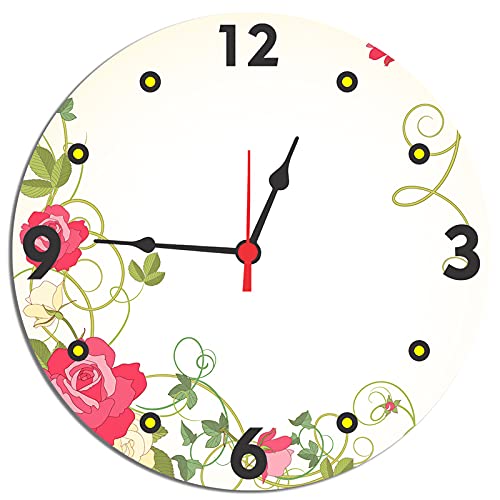 Buy Kiani Attractive Flower Print Wall Clock , Colourful Print On Black