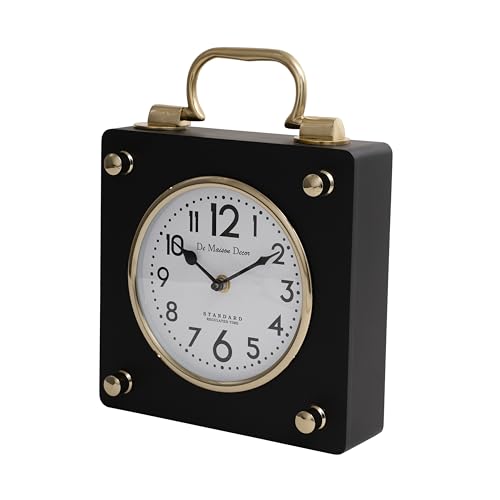 Image of Decor de Maison Brings Handcrafted Cubekeeper Table Clock for KidsRoom, Living Room, Bedroom, Study Table | Classic Non-Ticking Tabletop Battery Operated Analog Desk Clock (Gold)