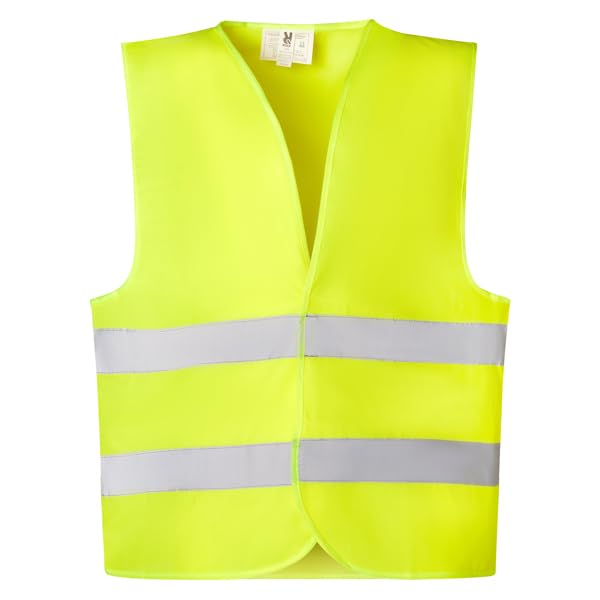 C&P Chaleco personalizadop alta visibilidad de cuello pico Con dos cintas reflectantes en pecho y espalda Cierre de velcro ajustable (Amarillo) Pack de 20