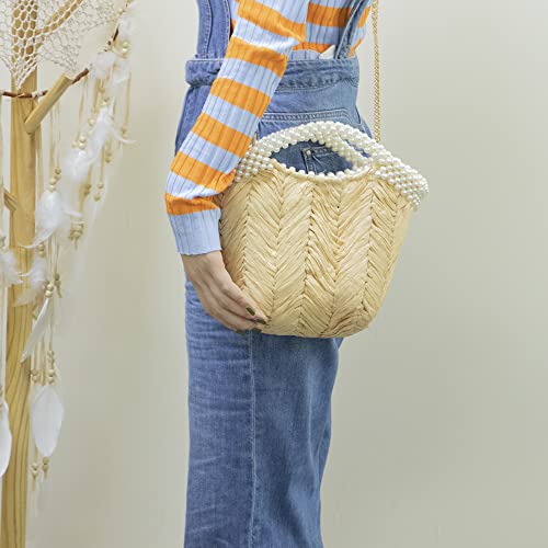 Bolso de verano mujer tejido con perlas blanco miniatura 3