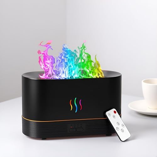 Colorful Flame Diffusers for Essential Oils Large Room-Upgraded 300ML Aroma Diffuser Humidifier Quiet Diffuser with Remote Control, Night Lights, Timer, No-Water Auto Off