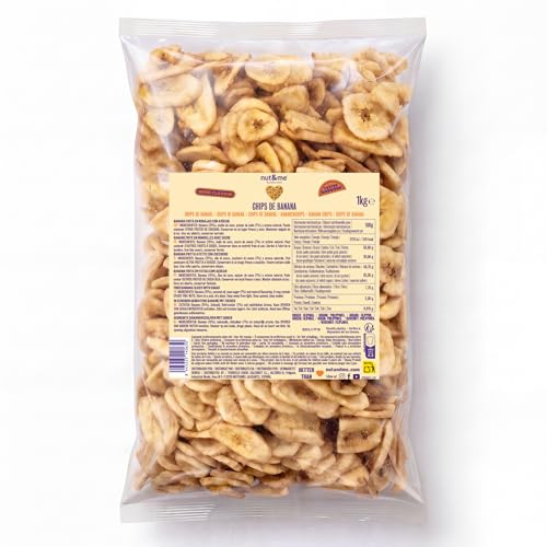 Chips de platano 1 kg nut&me | Vegetariano | Sin lactosa| Vegano | Bajo contenido en sal | Snack ideal
