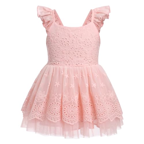 Baby M?dchen Kleid Neugeborenes Taufkleid S?ugling Spitzenkleid Sommer ?rmellos Partykleid 1. Geburtstag Outfit Baumwolle Prinzessin T?t? T?llkleid Festliches Festkleid Abendkleid Rosa 0-6 Monate