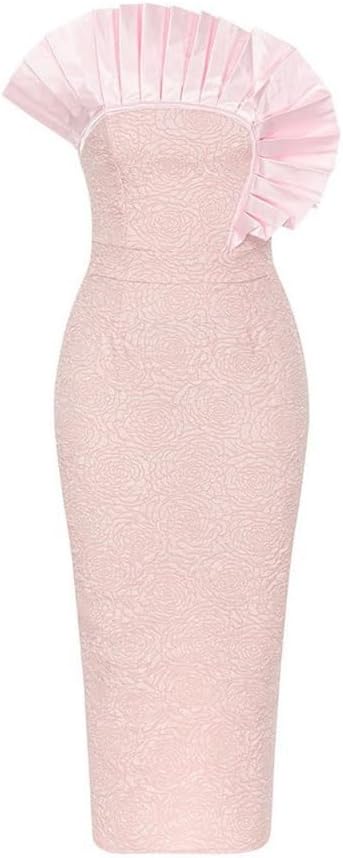 JSEIAJB Sexy Sheath Mid-Length Pleated Ruffled Floral Encrusted Slimming Dresses