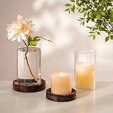 【 Polyvalent Et Versatile】 Le bougeoir ouragan NUPTIO comporte une base de plaque de bougie en bois avec un vase cylindrique en verre, ce qui le rend parfait pour une utilisation comme bougeoir à pilier, bougeoir flottant, vase cylindrique ou centre de table décoratif.