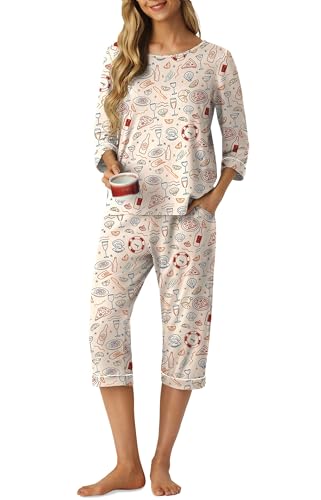 Image of PrinStory Womens Pajama Sets Capri Pjs Soft Lounge Sets XS-4XL