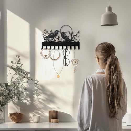 MAYJOYDIY Crows Moon Metal Coat Hooks for Wall 15.7×9.8inch Branches Dead Woods Wall Mounted Key Rack 10 Hooks Birds Raven Pattern Black Art Key Holder for Coats Hats Towels Bags Hanging by MAYJOYDIY - Used condition - Image 6