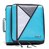 Case-it Universal Zipper Binder | 2-Inch O-Rings, 13-Inch Laptop/Tablet Padded Pocket, 400 Sheet Capacity, Multiple Storage Pockets & Shoulder Strap | School & Office Organizer | LT-007 Teal