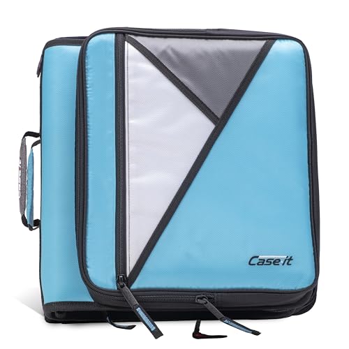 Case-it Universal Zipper Binder | 2-Inch O-Rings, 13-Inch Laptop/Tablet Padded Pocket, 400 Sheet Capacity, Multiple Storage Pockets & Shoulder Strap | School & Office Organizer | LT-007 Teal