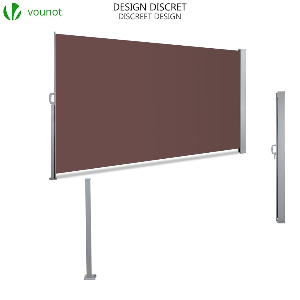 VOUNOT Seitenmarkise Ausziehbar für Balkon, Garten und Terrasse, Sichtschutz, Windschutz, Wasserdicht, Sonnenschutz, 140 x 300 cm, Dunkel-Braun