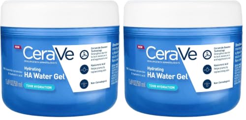 Image of CeraVe HA Water Gel with Hyaluronic Acid, Ceramides & Niacinamide for Plumpy hydration|Oil-free gel moisturizer| 3 sec fast absorption| Dermat recommended for Women & Men| 50 ml (Pack of 2)