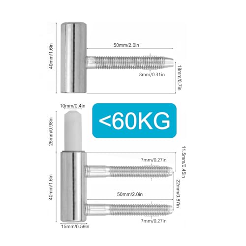 VntMQP 2 Stück 3-Teilig Stahl für Innentüren Holztür Türbänder Einbohrband Scharniere Türscharnier Türband Aufschraubband(2 Stück, Stahl Vernickelt)