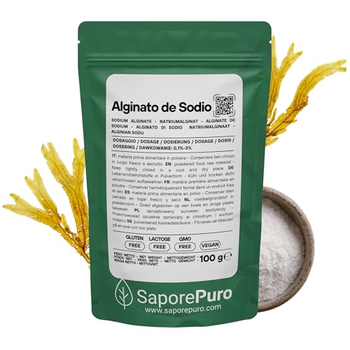 SaporePuro Alginato de Sodio en polvo 100 g – Espesante, Gelificante y Estabilizante Alimentario – Ideal para Cocina Molecular – Sin Gluten