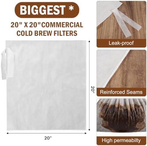 50 Pack Commercial Cold Brew Coffee Filters, 20" x 20", Brew 5 LBS Coffee - 3