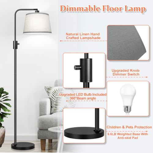 Image of 【Upgraded】 Dimmable Floor Lamp, 1000 Lumens LED Edison Bulb Included, Arc Floor Lamps for Living Room Modern Standing Lamp with Gray Shade, Tall Lamps for Living Room Bedroom Office Dining Room