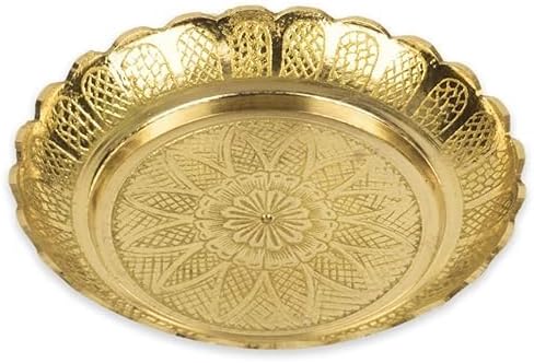 Awadh - 法会用スモール真鍮デザインプレート | プージャタリ ブッグプラサドフラワーとチャンダン用 - ロリ (5インチ) (1パック) |