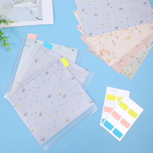 Image of 60 Pack 6x6 Inch Paper Storage Organizer Clear Plastic Sleeves with 120 Pcs Sticky Index Tabs Storage Folder Holder without Closure for Photos Scrapbooking Cardstock Origami Cookie Stencil Vinyl Paper