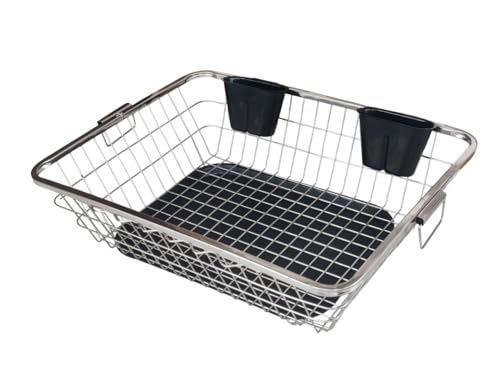 Image of BIRDWING Dish Drainer With Tray Stainless Steel Basket (64x47x23) Stainless Steel Dish Drainer Rack with Drip Tray /Utensil Drying Stand for Kitchen /Bartan Stand
