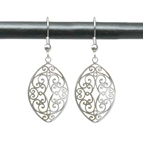 Stainless Steel Filigree Polished Leaf Dangle Cutout Earrings For Sensitive Ears Jewelry For Women #TOP3