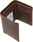 Portefeuille trifold pour homme RFID - Portefeuille en cuir véritable mince avec fenêtre ID, portefeuille de poche avant, cadeaux pour homme (brun Crazyhorse)