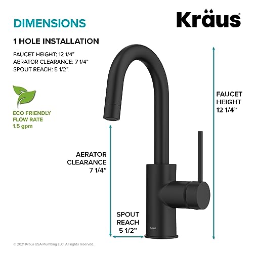 Image of KRAUS Oletto Single Handle Kitchen Bar Faucet with QuickDock Top Mount Installation Assembly in Matte Black, KPF-2600MB
