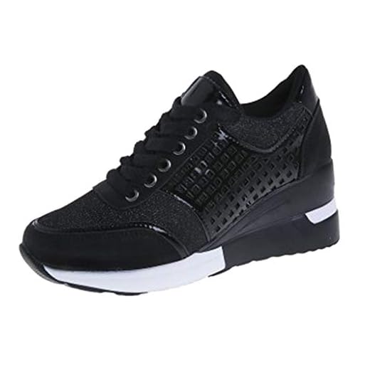 Xmiral Höjd upphöjda vandringsskor jogging sneakers 6,5 cm höja guld silver kvinnor sport löparskor atletiska flickor skor, - svart - 40 EU