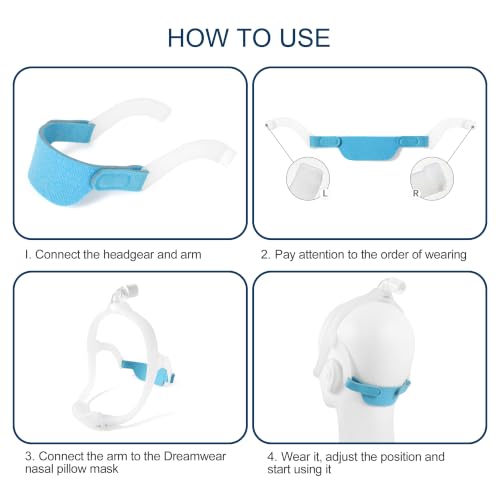 Image of 2 Pack Replacement Headgear Strap for DreamWear Nasal Pillow Mask,High Elastic Soft Headgear with Arm for DreamWear Respironics Headgear Breathable and Adjustable Headband Strap, Blue
