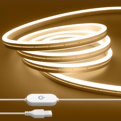 2M Neon LED Strip Light Warm White 3000K, 5V USB Powered Easter Flexible Cuttable Waterproof Dimmable Lights for TV Backlight Monitor Kitchen Cupboard Mirror Staircase Wedding Outdoor DIY Home Decor