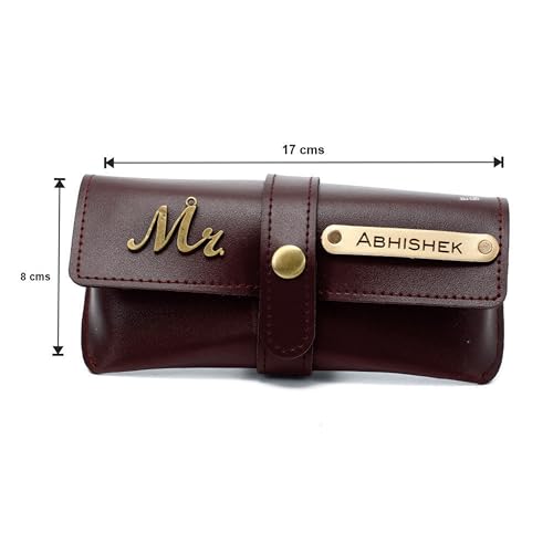 Image of AICA Personalised Name & Charm Leather Sunglass Case Cover for Men & Women | Hard Case Eyewear Cover
