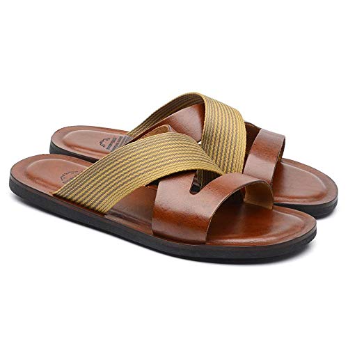 Sandália Masculina Chinelo Jacometti Couro Conforto Caramelo 42