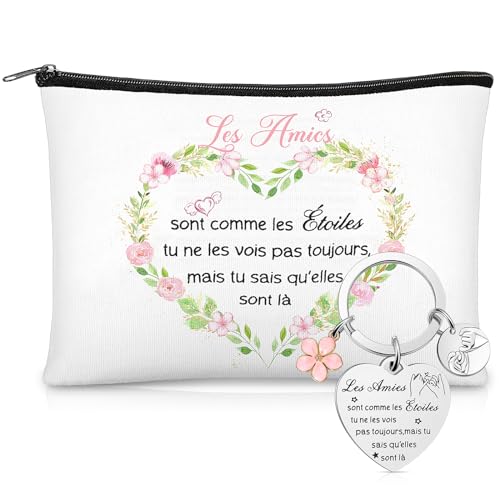Weewooday Cadeau pour Meilleure Amie Surprise Noël Petite Pochette d'Amitié avec Porte-Clés Cœur pour BBF Trousse de Toilette pour Voyage Idée Cadeau d'anniversaire pour Femme Fille Super Soeur