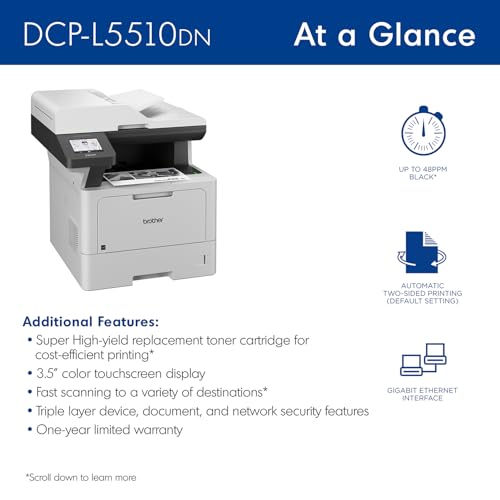 Image of Brother DCP-L5510DN Business Monochrome Laser All-in-One Printer with Duplex Printing and Networking, Works with Alexa