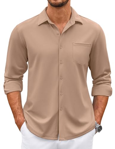 best untucked dress shirts COOFANDY Mens Long Sleeve Wrinkle Free Button Down Shirts Casual Stylish Fall Khaki : Clothing, Shoes & Jewelry minimal stretch Color:Olive womens black mini dress Green Satin Maxi Dress,