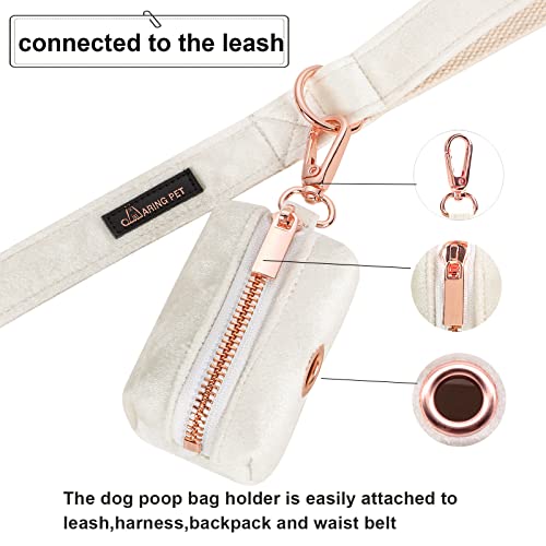 Image of ARING PET Velvet Dog Waste Bag Holder, White Doggy Poop Bags Dispenser Attach to Any Leashes, Portable Washable Pet Waste Pouch Dispenser with Metal Zipper