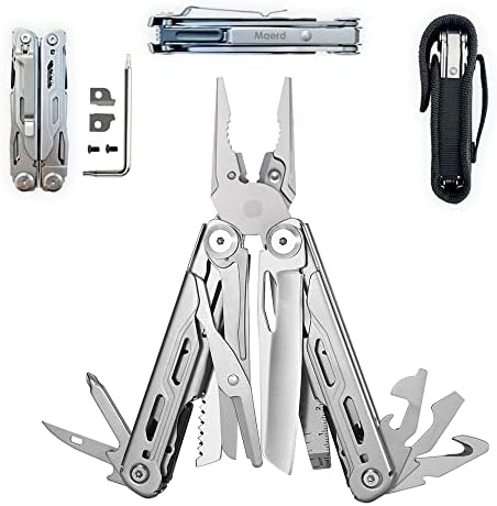 Maerd P6 Pocket Multitool with Premium Tungsten Replace Wire Cutters, 440A Stainless Steel Heavy Duty Multitools Saw Knife with Liner-Locking, Spring-Action Scissors Pliers, Multi tool with Belt Clip