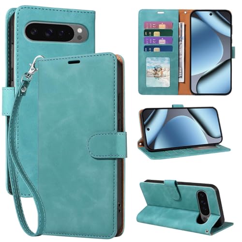 JHWVVTF Wallet Strap Case for Pixel 10 Pro XL/Pixel 9 Pro XL, RFID Blocking 4 Card Slots, Soft PU Leather Phone Cover, Shockproof Protective, Stand Folio Flip Cases Cover (Green)