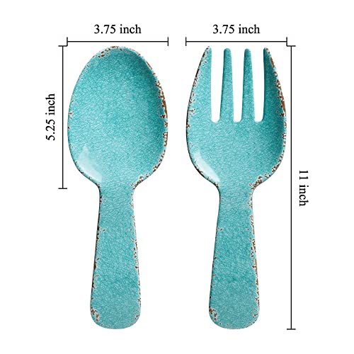Upware 2-Piece 10.75 Inch Melamine Salad Server Serving Utensil Set Includes Salad Spoon And Salad Fork (Crackle, Turquoise) #TOP1
