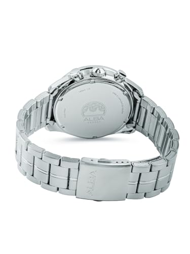 Image of ALBA Stainless Steel Men's Signa Analog Blue Dial Watch (A4B017X1), Band Color:Silver