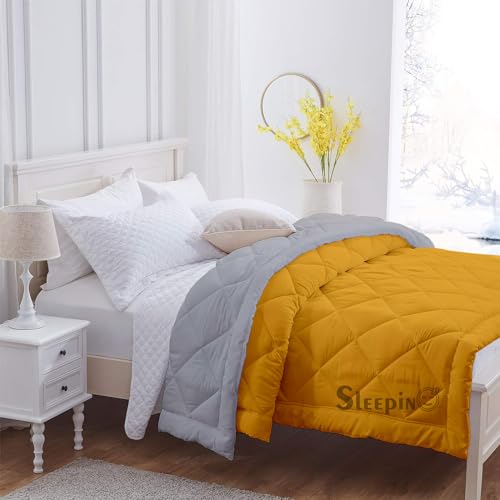 Image of 600 GSM Heavy Winter Double Bed Comforter | Microfiber, Breathable, Reversible,Soft, Lightweight & Machine Washable Comforter for Double Bed 90x100 Inch - GoldSilver