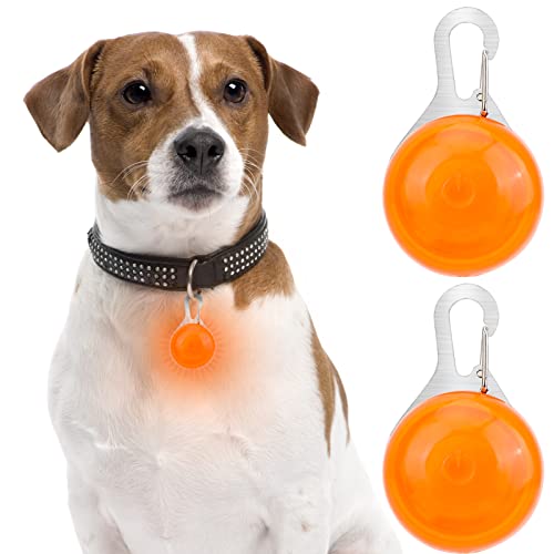 Pwsap 2 Collier chien lumineux, Pendentif lumineux clignotant LED, Lumiere chien Lampe chien chat sécuritaire avec 3 Modes de Clignotement pour Porte-clés Cyclisme Course Randonnée, Orange